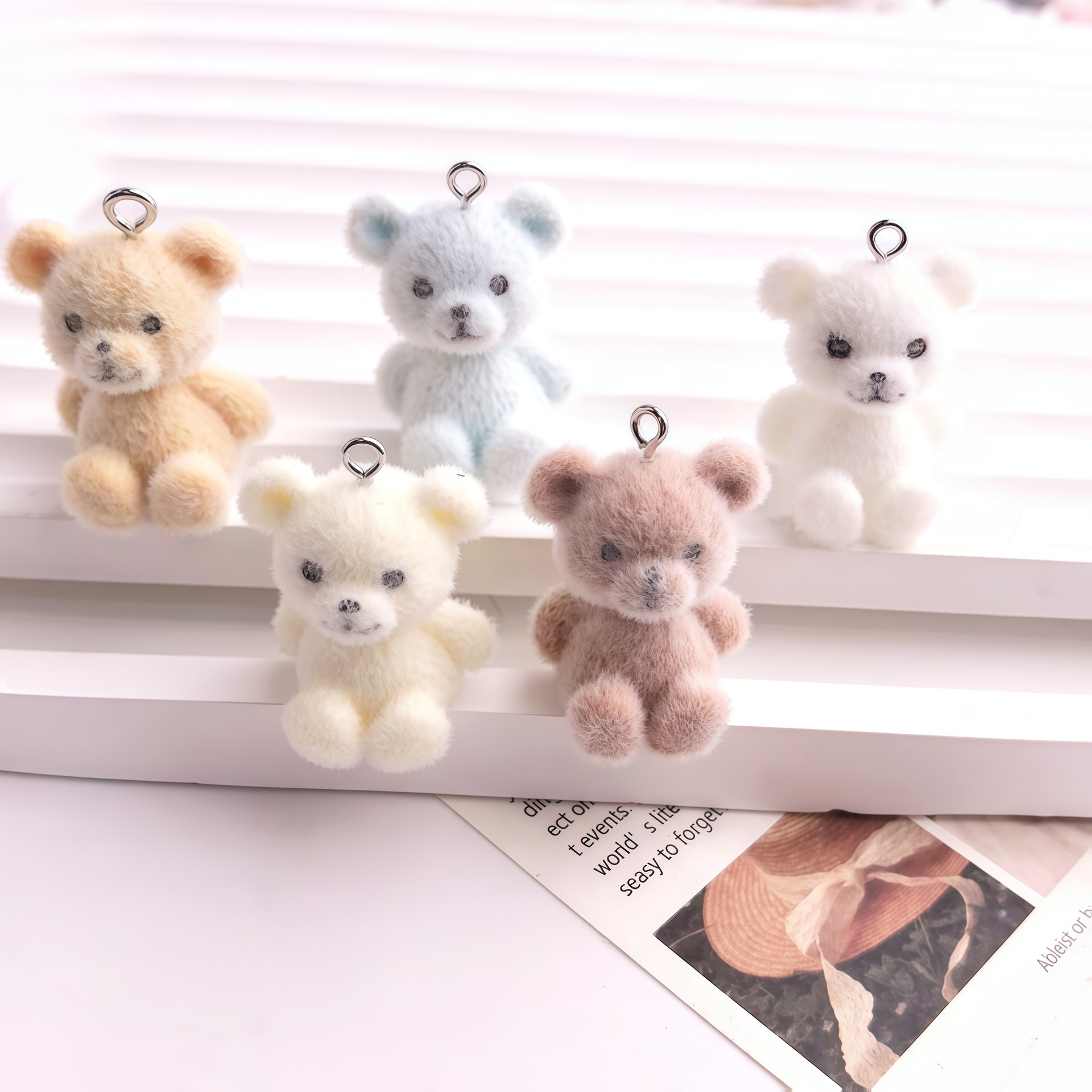 Resin Art Box - 5pcs 3D Flocked Bear Resin Charms