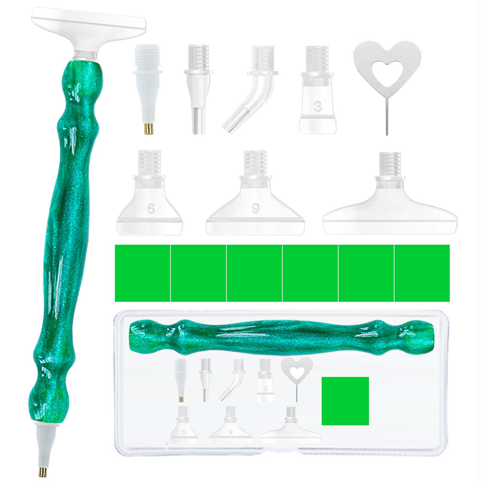 Resin Art Diy - Diamond Paintbrush Set (Green), Comfortable Ergonomic