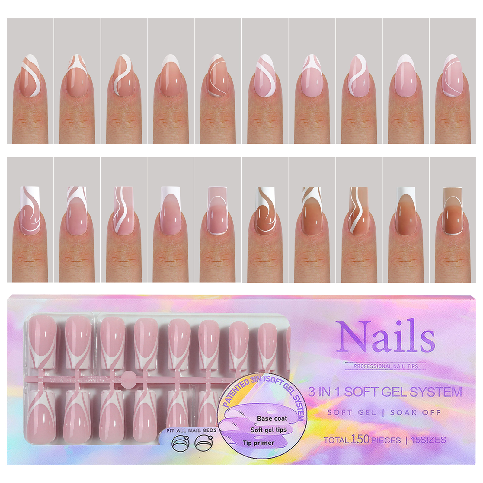 Resin Art Accessories - 150Pcs/Set French Ballet Press on Nails