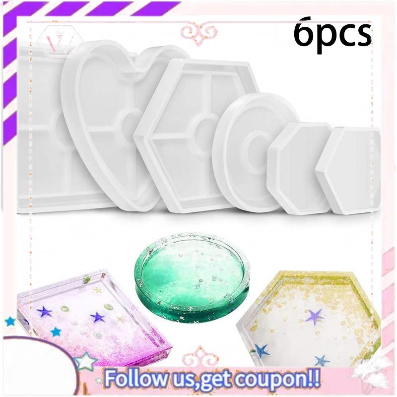 Coaster Mold Square - Y74A-6 Pack Coaster Silicone Molds, Hexagon