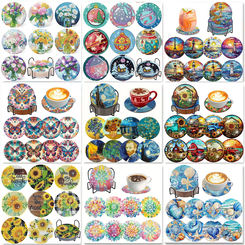 Resin Art Diy - 8-piece set of diamond painting coasters