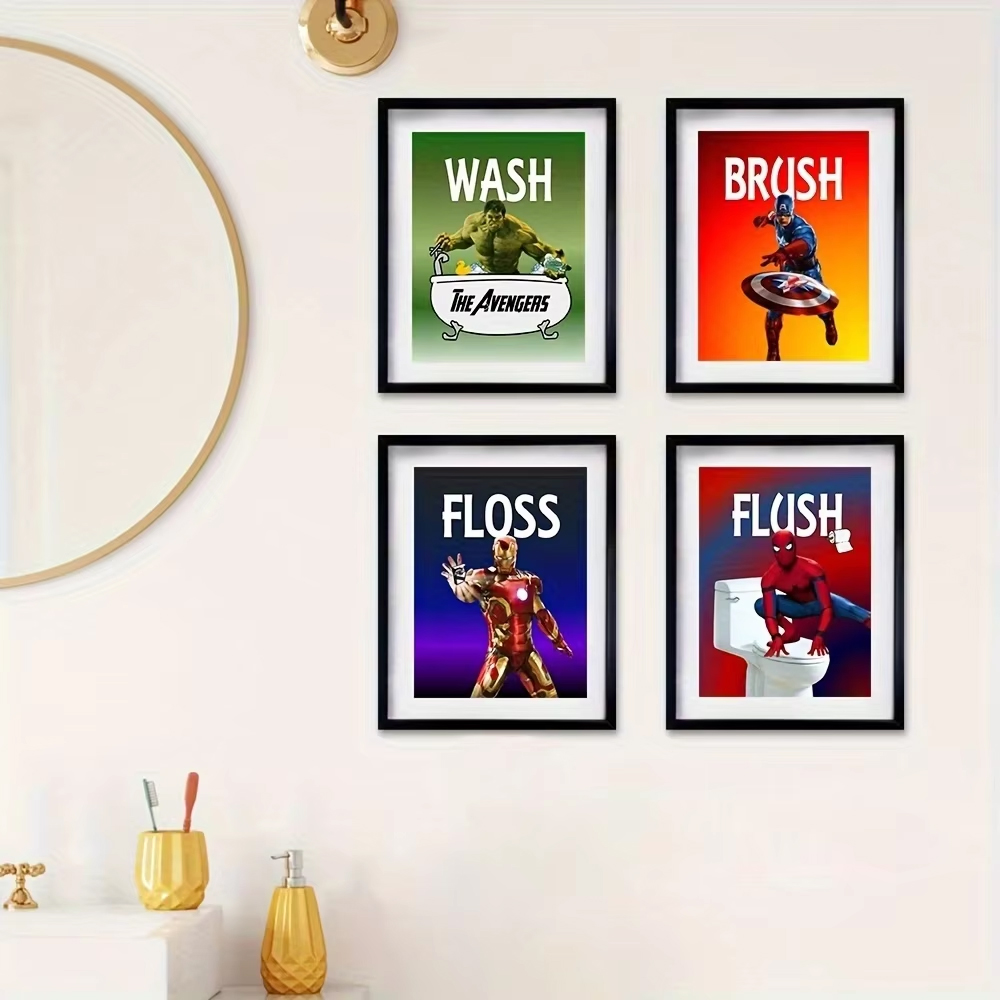 Resin Art Quotes - Superheroes Bathroom Wall Art Prints Cartoon