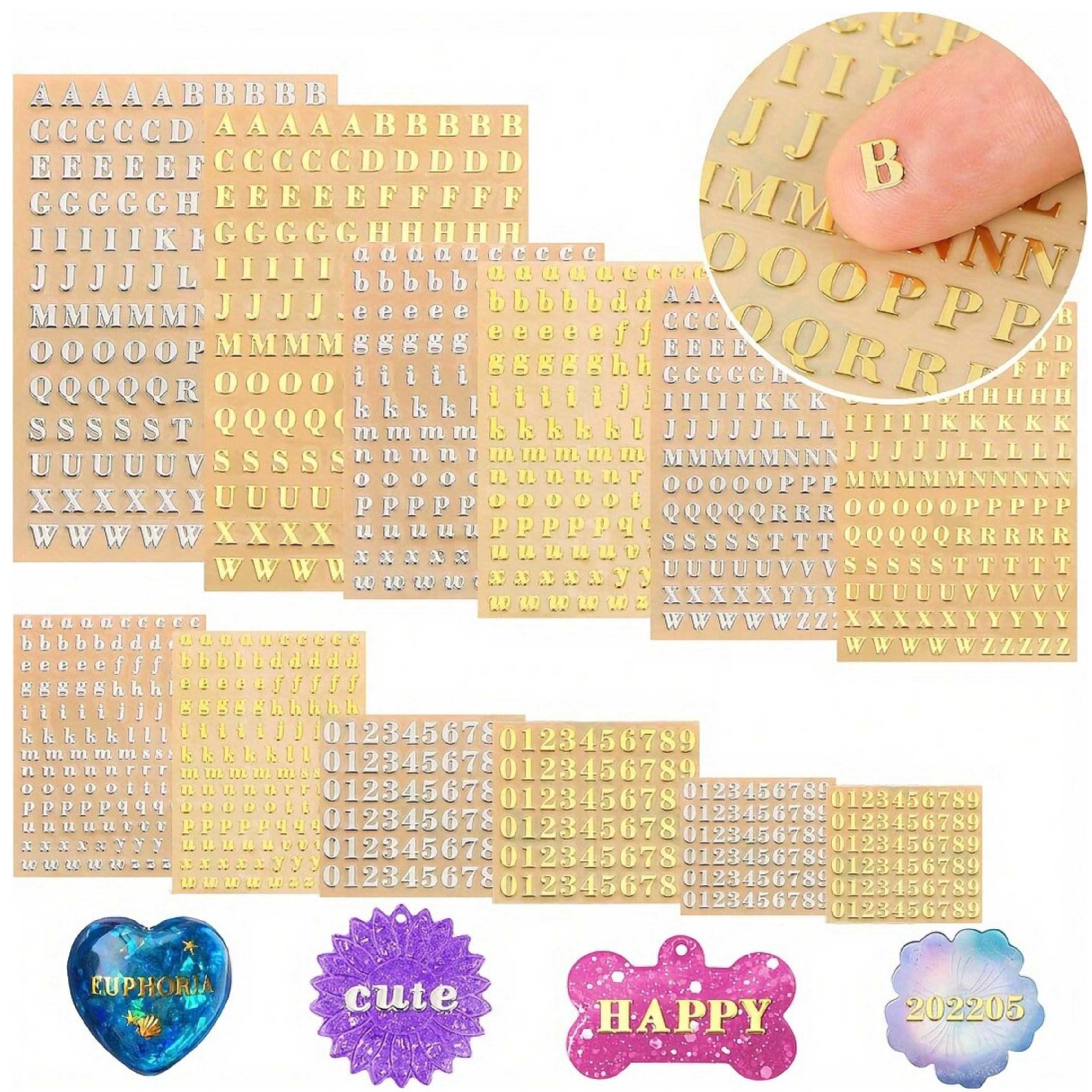 Resin Art Sticker - 12 Letter Resin Stickers, Mini Letter