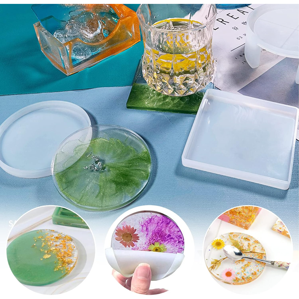4Pcs DlY Round and Square Epox - đánh giá và giá Coaster Mold Square