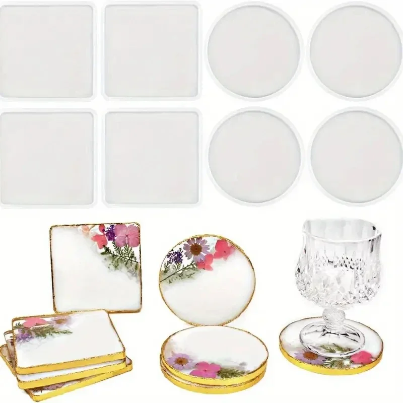 4Pcs DlY Round and Square Epox - đánh giá và giá Coaster Mold Square