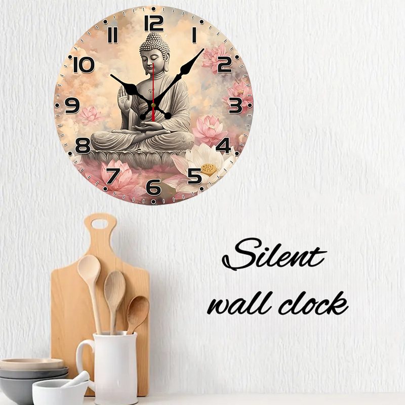 Serene Buddha Wooden Round Sil - đánh giá và giá Resin Art Wall Clock