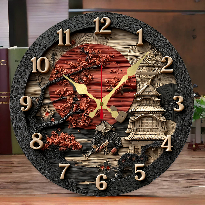 Samurai Themed Wooden Round Si - đánh giá và giá Resin Art Wall Clock