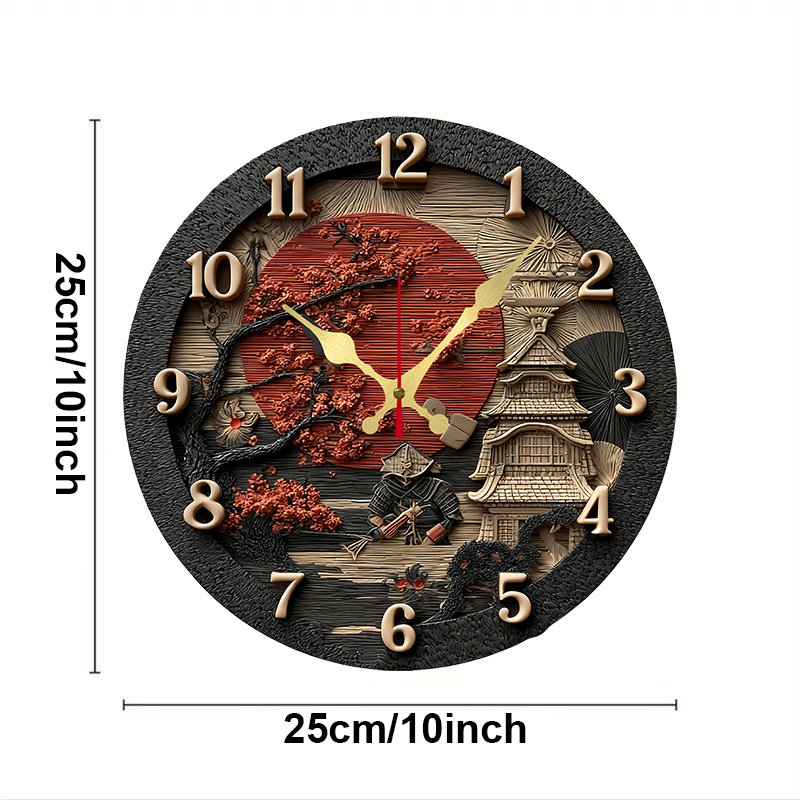 Samurai Themed Wooden Round Si - đánh giá và giá Resin Art Wall Clock