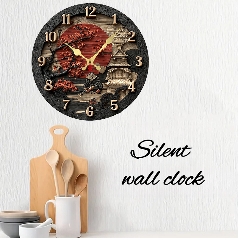 Samurai Themed Wooden Round Si - đánh giá và giá Resin Art Wall Clock