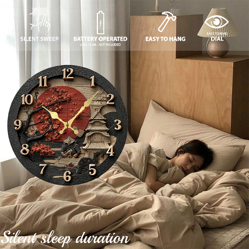 Samurai Themed Wooden Round Si - đánh giá và giá Resin Art Wall Clock