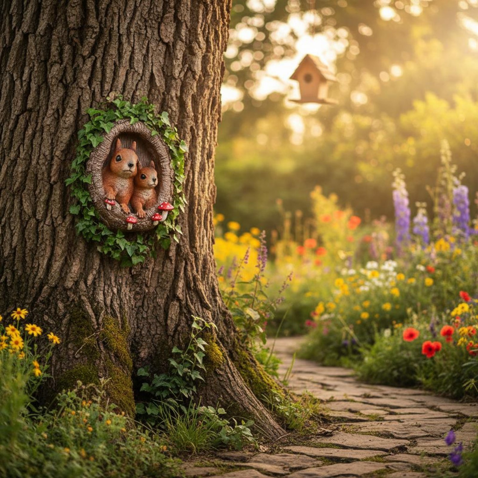 Squirrels in Tree Hollow Statu - đánh giá và giá Resin Art Sculptures