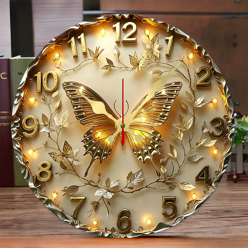 Golden Butterfly Wooden Round  - đánh giá và giá Resin Art Wall Clock