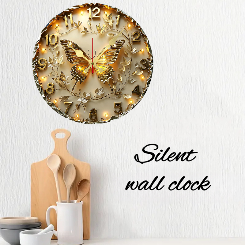 Golden Butterfly Wooden Round  - đánh giá và giá Resin Art Wall Clock