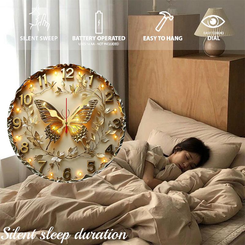 Golden Butterfly Wooden Round  - đánh giá và giá Resin Art Wall Clock
