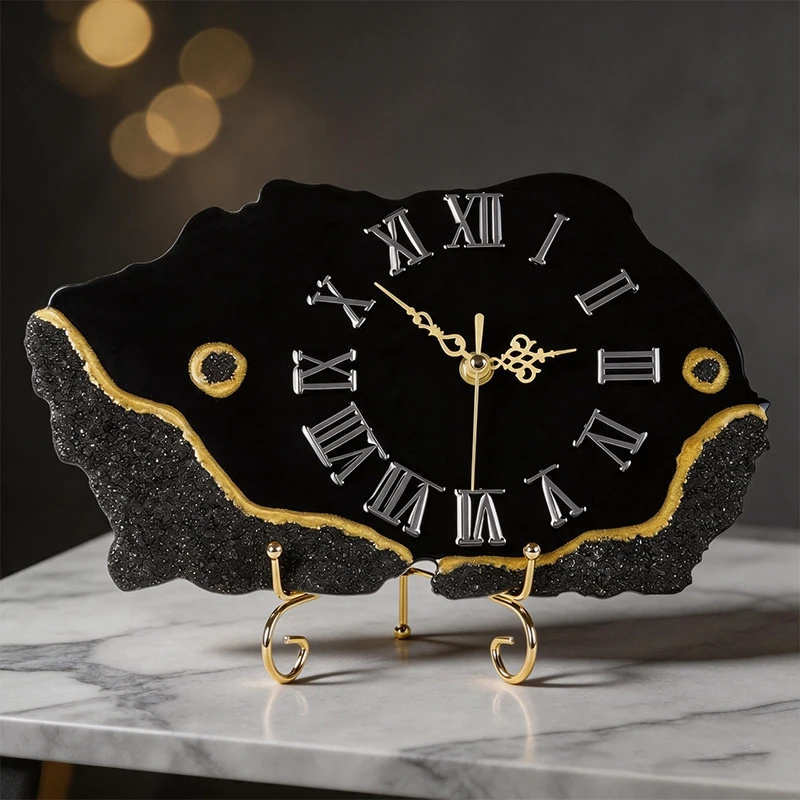 Black Crystal Chip Gold Edged  - đánh giá và giá Resin Art Wall Clock