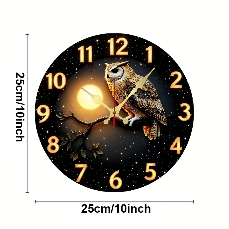 Owl Moonlit Night Wooden Round - đánh giá và giá Resin Art Wall Clock