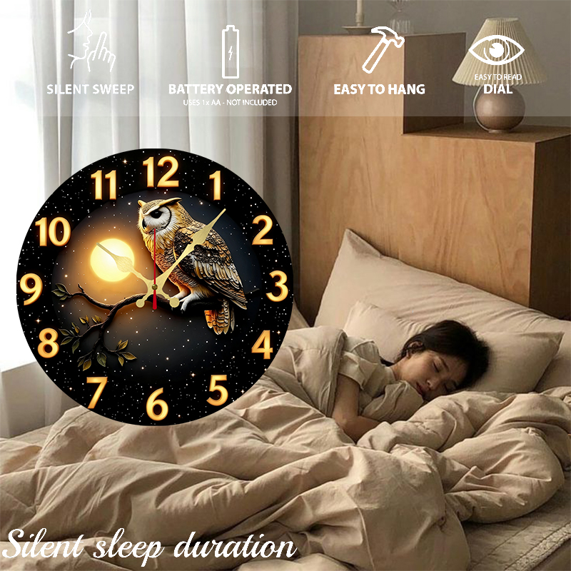 Owl Moonlit Night Wooden Round - đánh giá và giá Resin Art Wall Clock
