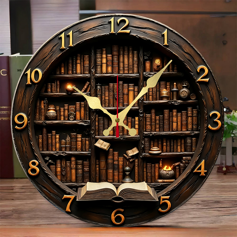 Library Nook Style Wooden Roun - đánh giá và giá Resin Art Wall Clock