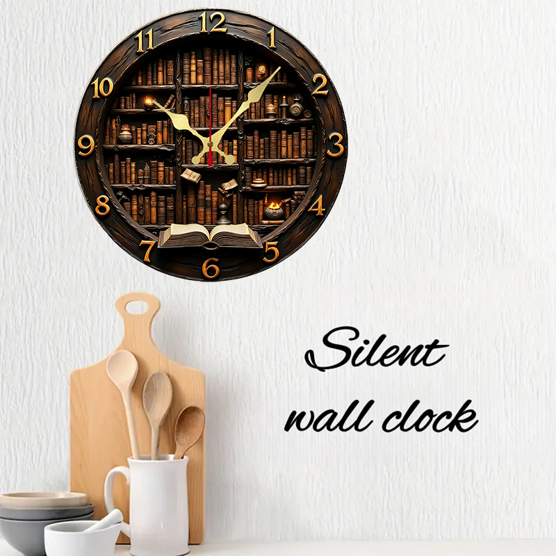 Library Nook Style Wooden Roun - đánh giá và giá Resin Art Wall Clock
