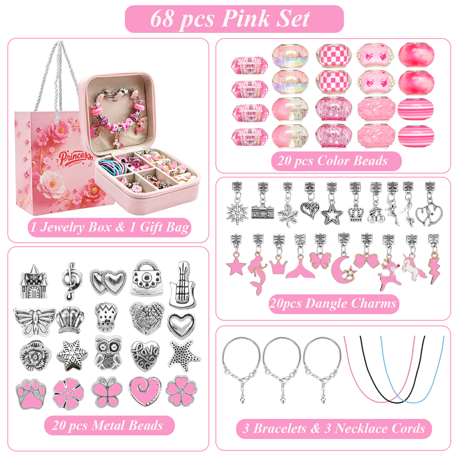 68pcs pink beaded jewelry set, - đánh giá và giá Resin Art Box