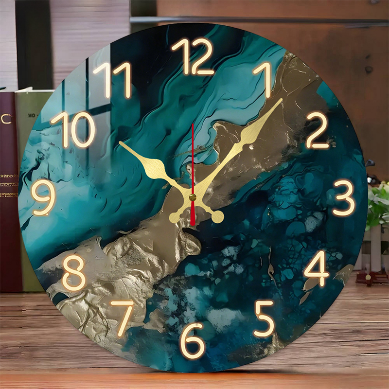 Green Marble Wooden Round Sile - đánh giá và giá Resin Art Wall Clock