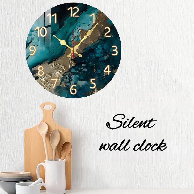 Green Marble Wooden Round Sile - đánh giá và giá Resin Art Wall Clock